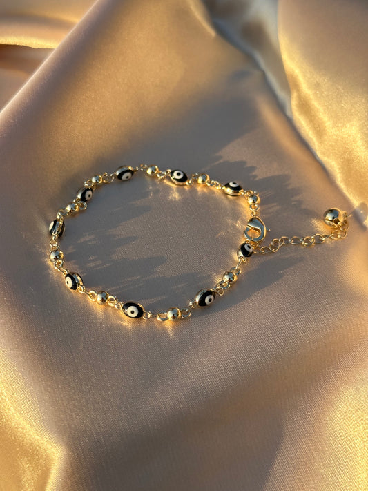Black Oval Evil Eye Anklet