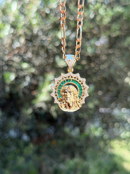 Green Crystal Jesus Necklace