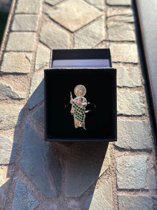 Green Crystal San Judas Ring