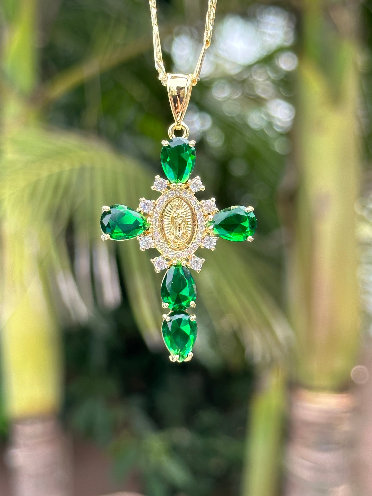Green Virgen Mary Cross