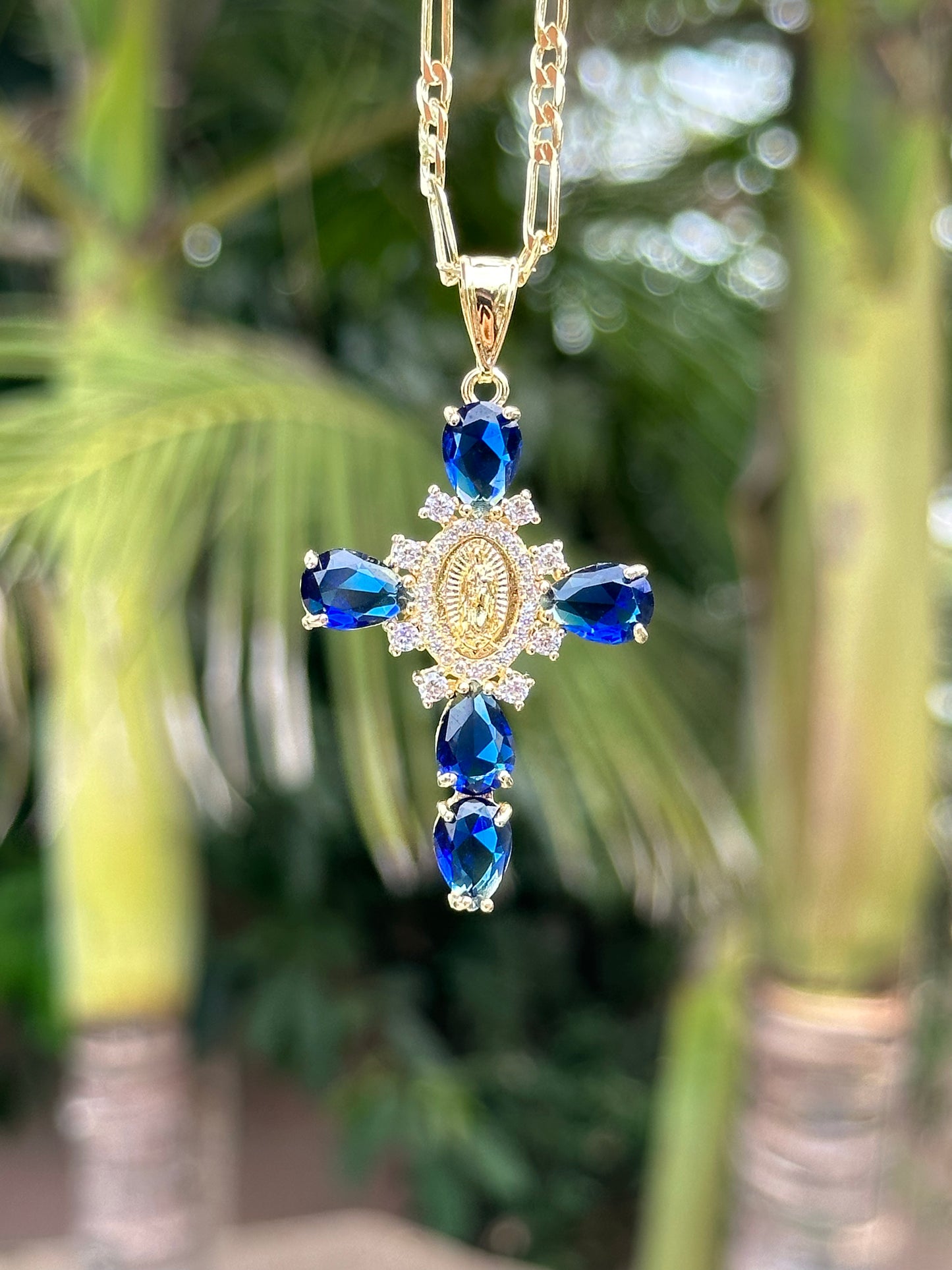 Blue Virgen Mary Cross