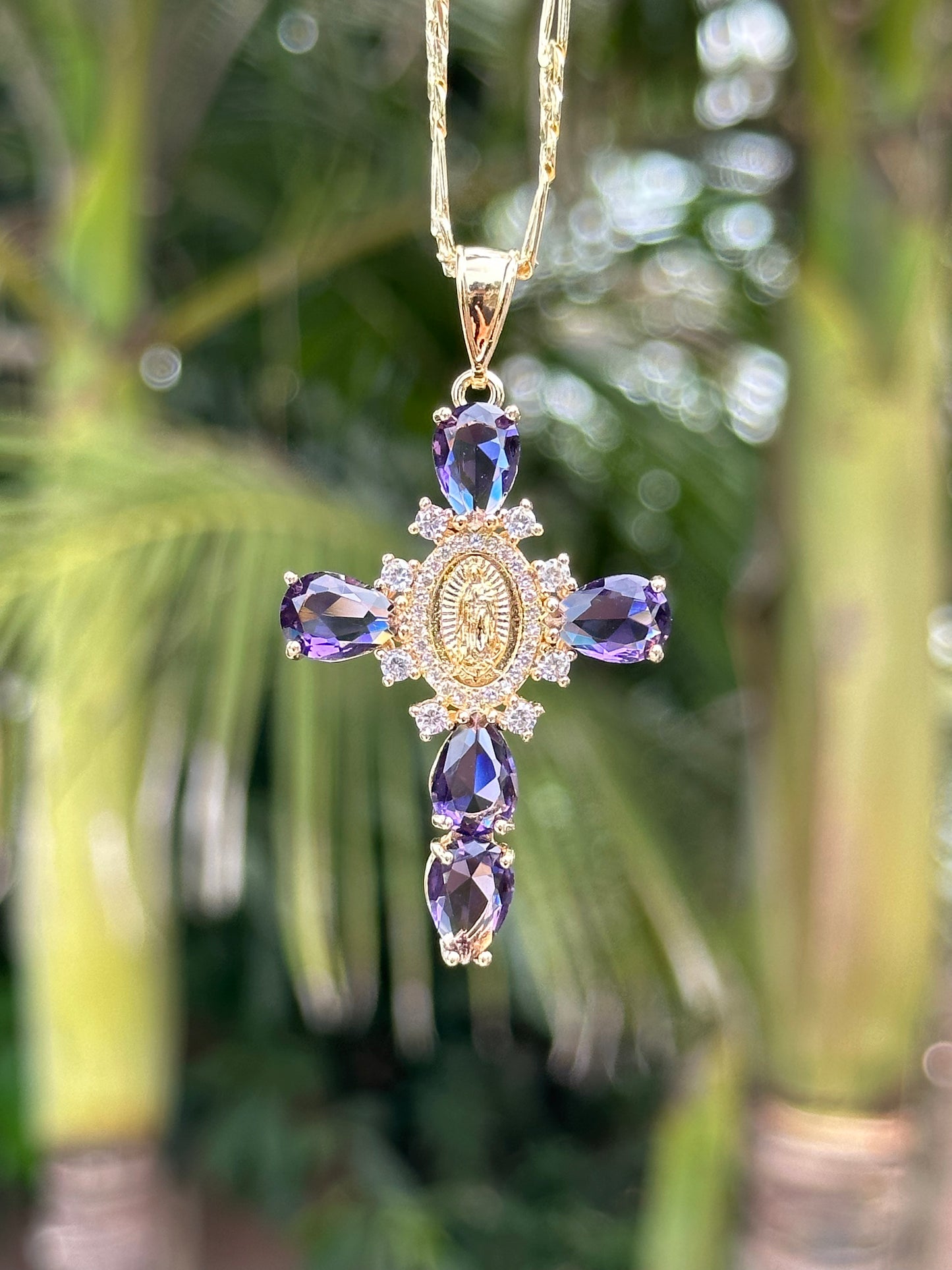 Purple Virgen Mary Cross