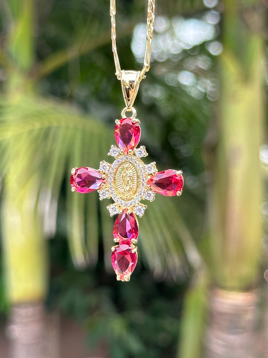 Red Virgen Mary Cross