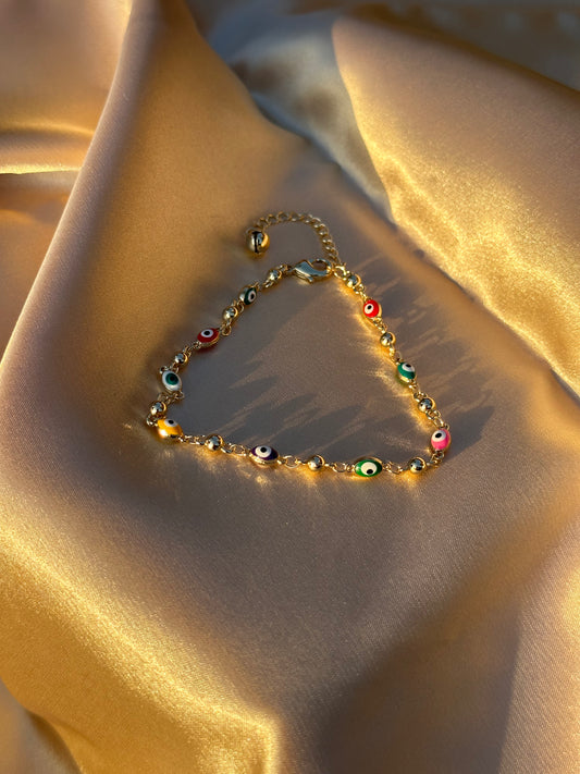 Multi Color Oval Evil Eye Anklet