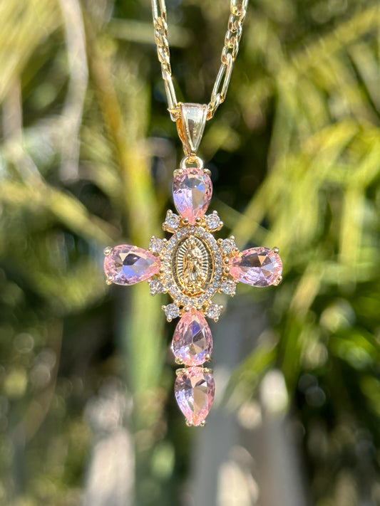Pink Virgen Mary Cross